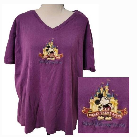 Walt Disney World Vintage Sz XXXL Embroidered Cotton Tee in Purple - Picture 1 of 6